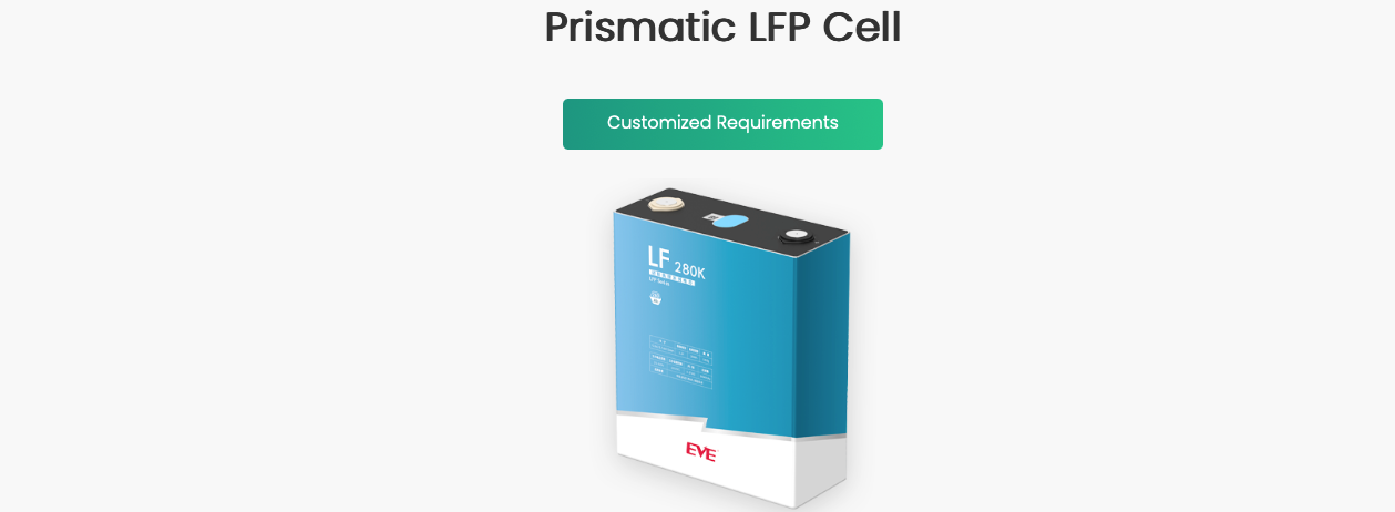 Here is a concise specification list of EVE Energy lithium battery cells, including Prismatic LFP, Cylindrical LFP, and Prismatic NMC models. The table provides quick reference for popular EVE cells