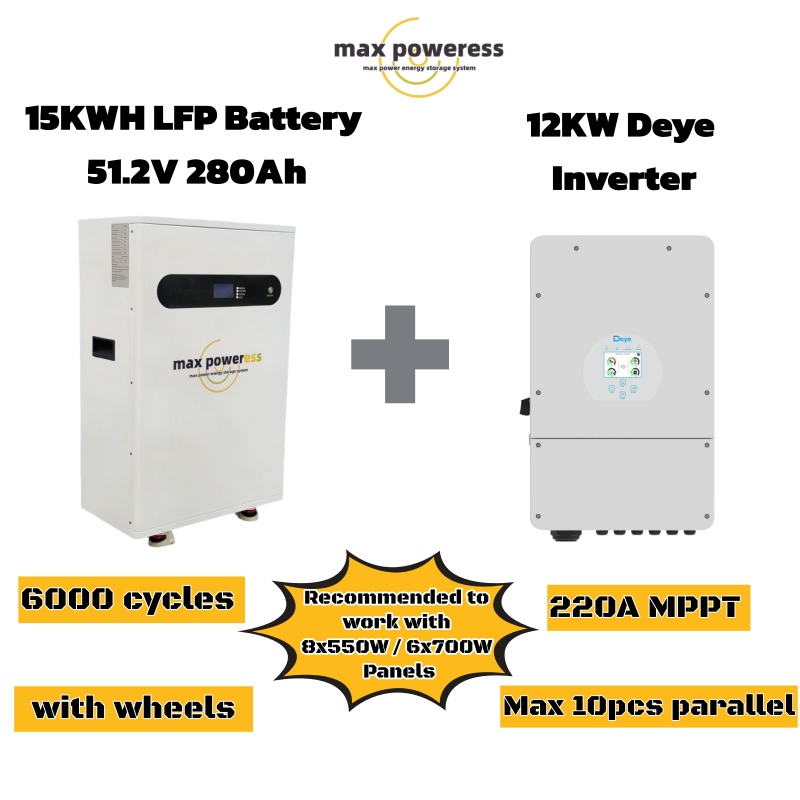 14.3KWh Battery,12KW Inverter Solar System ,220A MPPT, 6000 Cycles, Floor-Standing for Industrial Use